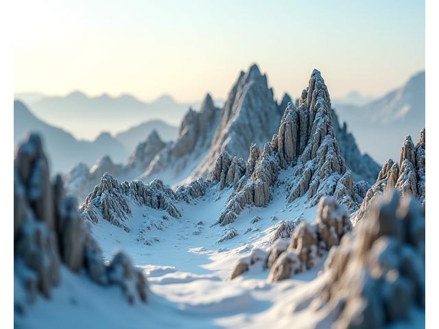 Member project: A realistic miniature mountain landscape with snow caps and rocky terrain.
