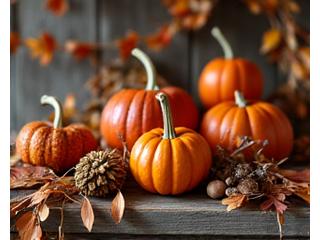 A cozy autumn display featuring intricate harvest-themed crafts like mini pumpkin arrangements, dried leaf garlands, and rustic wooden accents, bathed in warm, inviting light.