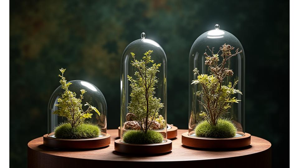 A curated display of sophisticated, intricate nature-inspired craft pieces, possibly involving mixed media or advanced techniques, showcasing the breadth and quality of the premium PrulDeniquor collection.