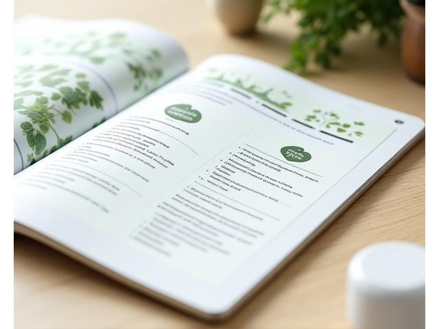 A close-up of a PrulDeniquor detailed digital project guide, open to a page showing a materials list with quantities and a step-by-step instruction diagram for a nature-inspired craft, highlighting clarity and precision.