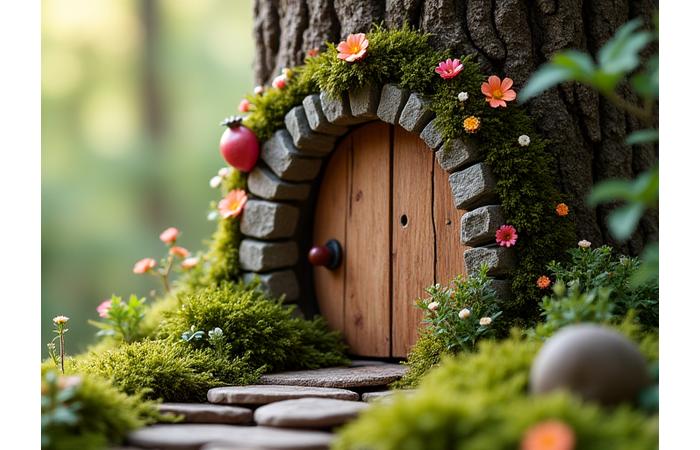 Photo of miniature 'Fairy Door' on a tree trunk