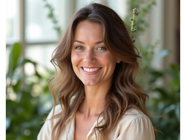 Portrait of Lyra Sage, instructor with a gentle, inviting smile