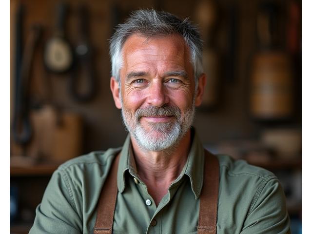 Portrait of Rhys Stone, instructor with a serious but kind expression