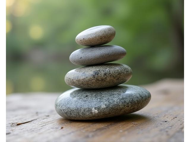 A balanced stack of smooth river stones, demonstrating precise placement and stability