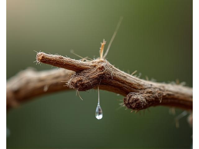 Close-up view of delicate, dried tree branches being meticulously joined together with natural, subtle adhesive or thread