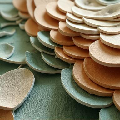 A soft fabric sculpture made from layered, naturally dyed textiles representing geological strata, with subtle natural elements like small pebbles or dried leaves embedded within. The colors are muted and earthy, reflecting the brand palette.
